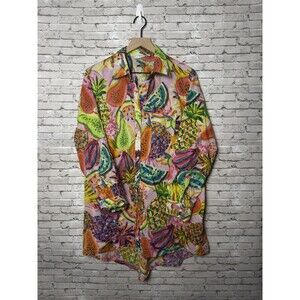 True Destinations Colorful Tropical Fruit Print Swim Cover Up/Tunic Large